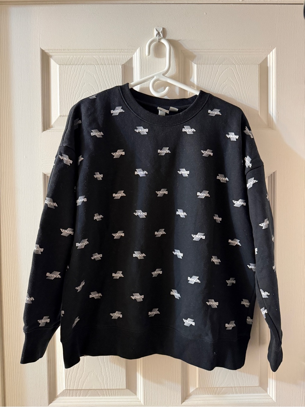Bench Black Crewneck Sweatshirt with White Logo Pattern
